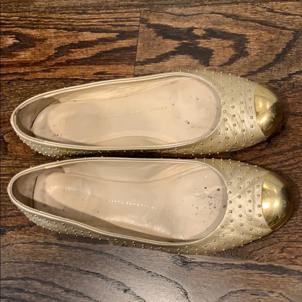 Giuseppe Zanotti gold cap toe studded flats